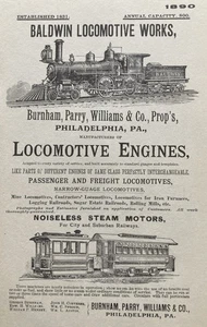 1890 Baldwin Locomotive Works Philadelphia Pennsylvania Print Ad Railroad - Picture 1 of 4