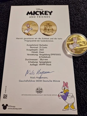 Disney Mickey And Friends Vergoldete Münze Barbados 2023 25 Cent Daisy Duck - Bild 1 von 4