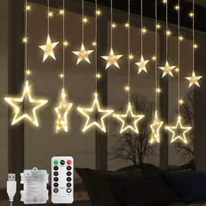 Christmas LED Stars Curtain Lights,12 Stars 138 Window Curtain String Lights wi - Picture 1 of 13