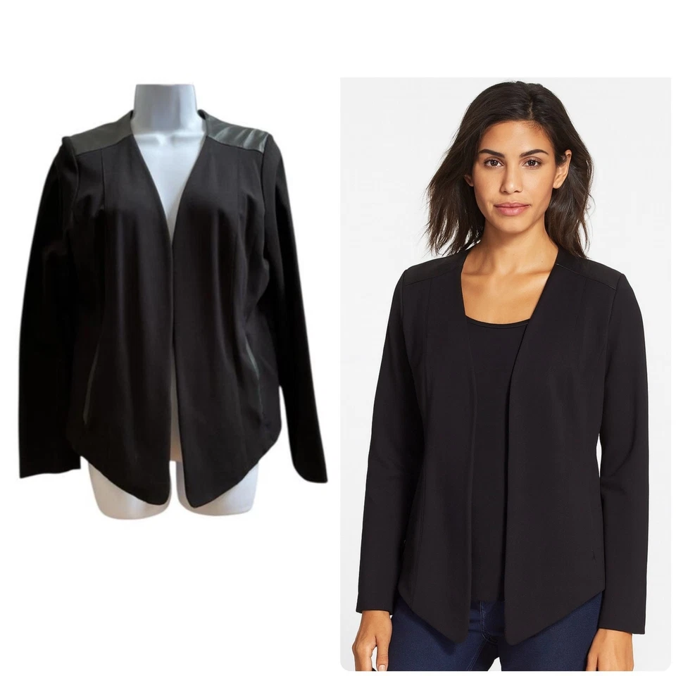 Chaqueta mediana Eileen Fisher Ponte mezcla de viscosa cuero elástico detalle ribete  Foto 1 de 4
