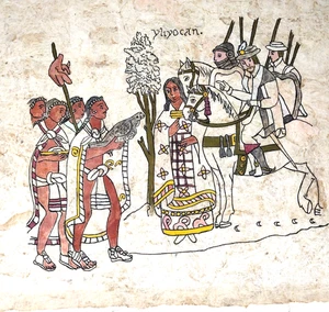 Aztec Mexica Culture Primitive Folk Art Drawing Parchment Spanish Codex Mendoza - Picture 1 of 6