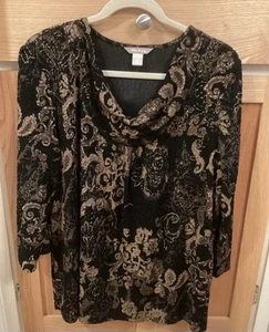 White Stag Black & Brown With Gold Threads Pullover Blouse 3/4 Sleeves XL - Picture 1 of 4