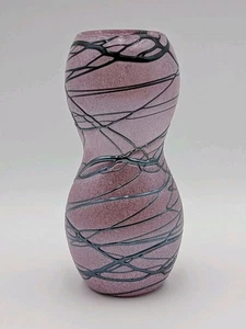 Art Glass Threaded Spots and Thread Purple Hand Blown Glass Vase Hourglass Shape - Picture 1 of 13