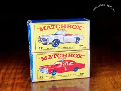 Empty Original Matchbox 27d Mercedes 230SL & 59c Ford Galaxie Fire Chief Car - Image 1 of 4