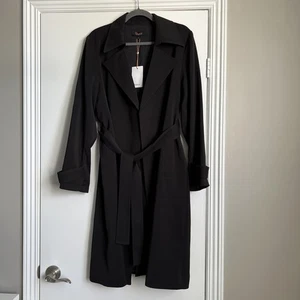 Quince Sz L Stretch Crepe Belted Trench Coat Navy NWT - Picture 1 of 9