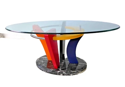 Memphis Design Marble and Glass Coffee Table 1980s Colorful Abstract Postmodern - Image 1 of 4