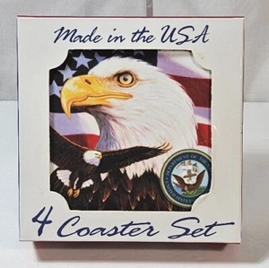 Thermo Serv Coaster Set Of 4 Bald Eagle US Navy Design - Picture 1 of 7