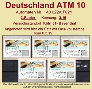 Bund ATM 10 selbstklebend / F021 / 2. Pap / 3.19 / Satz Voll-O 8.3.19 Bayenthal - Picture 1 of 2
