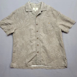 Island Shores Hawaiian Shirt Mens Large Floral Beige Palm Trees Luau Pool - Picture 1 of 12