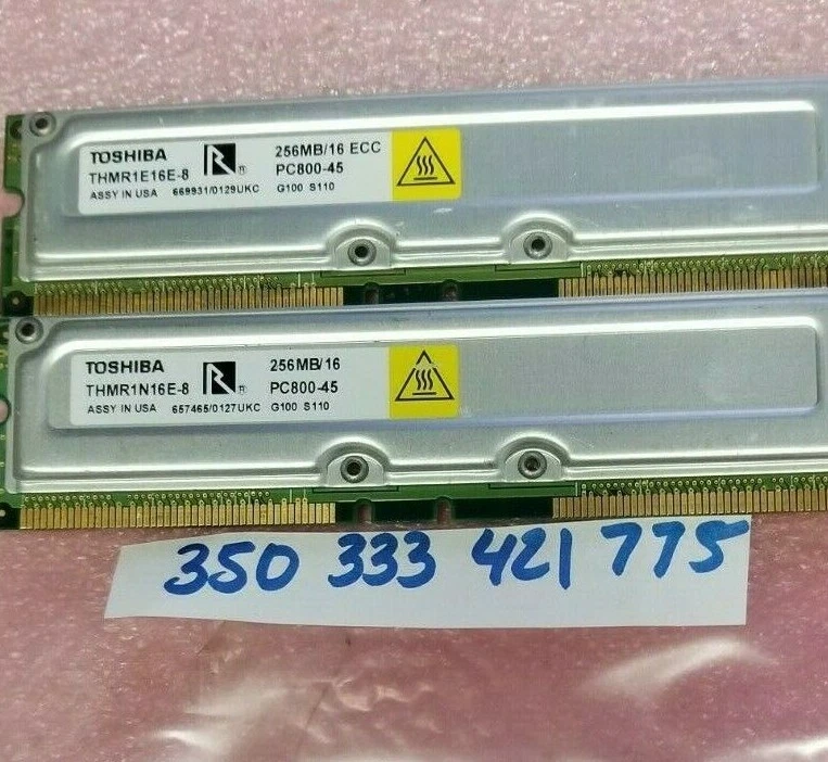 512MB KIT 2 X 256MB  ECC RDRAM PC800-45 800MHz  RIMM Rambus Memory Module  - Image 1 of 1
