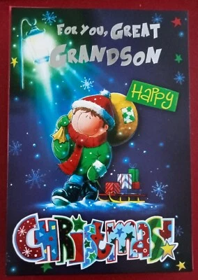 Tarjeta de felicitación de Navidad bisnieto feliz tradicional familia especial Foto 1 de 4