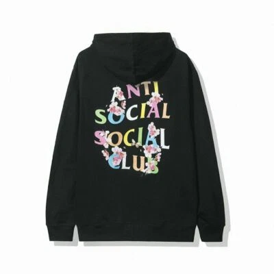Anti Social Social Club ASSC Rainbow Logo Frantic KKOCH Black Hoodie Flowers  - Image 1 of 4