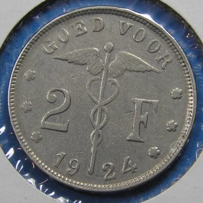 Belgium 2 Francs Nickel Coin Belgie 1924, Free Shipping for Additional Purchases - Image 1 of 4