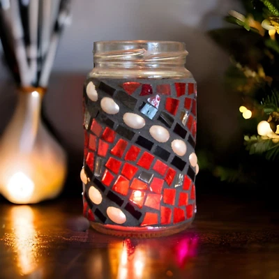 Mosaikdeko Windlicht roter Perlentraum Campingwindlicht 11 cm hoch - Bild 1 von 3