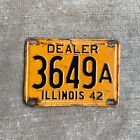 1942 Illinois Dealer License Plate Low Number 4 Four Digit 3649 A Auto Garage