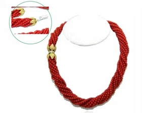 Necklace in Gold 18k of 750 Gold with RED Coral Natural and Genuine ITALY Women - Picture 1 of 3