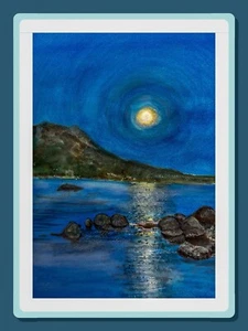MONDLICHT, STILLES WASSER - ORIGINAL GEMÄLDE - Bild 1 von 3
