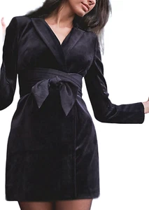 NEW EXPRESS BLACK VELVET PADDED SHOULDER WRAP BELT OPEN BACK BLAZER ROMPER SZ 0 - Picture 1 of 9