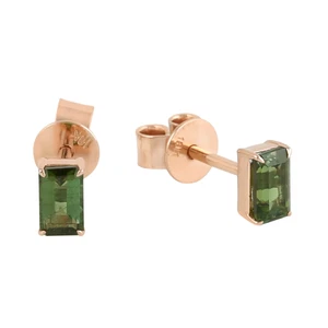 18K Rose Gold Tourmaline Stud Earrings Natural Green Gemstone Fine Jewelry Gift - Picture 1 of 6