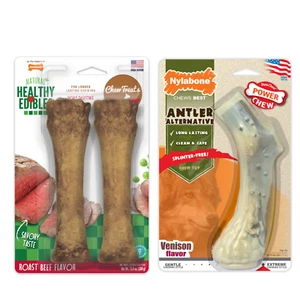 Nylabone Antler Chew Toy and 2 Pk Roast Beef Cew Treats Combo (Damaged Packages) - Picture 1 of 1