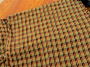 66"L x 60"W Tan with Burgandy & Navy plaid poly blend fabric. - Picture 1 of 3