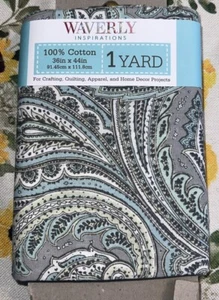 Waverly inspirations 1 yard fabric 100% cotton Paisley Black Gray White 36"X44" - Picture 1 of 1