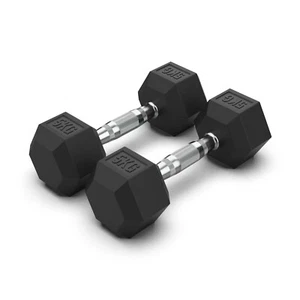 2 x 5kg Hex Rubber Coat Iron Dumbell Home Gym Strength Weight Commercial Grade - Picture 1 of 4