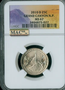 2010 D GRAND CANYON QUARTER NGC MS67 PQ  BUSINESS STRIKE & MAC SPOTLESS . - Picture 1 of 2
