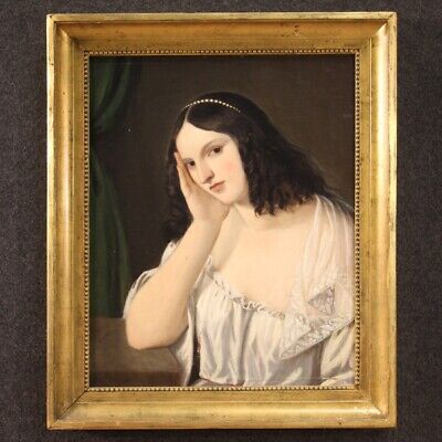 Antiguo Retrato Joven Dama Pintura Mujer Siglo XIX Oleo Sobre Lienzo Cuadro • 3,100€