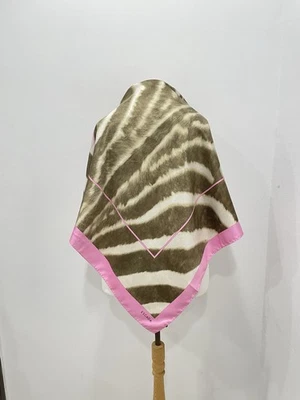 Bufanda de seda Escada vintage estampado animal rayas cebra borde rosa #A123 Foto 1 de 4