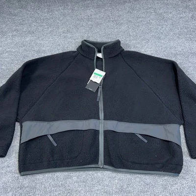 Jaqueta Nike Feminina XL Preta Roupa Esportiva High-Pile Sherpa Zíper Completo Bolsos Tamanho Grande - Imagem 1 de 4
