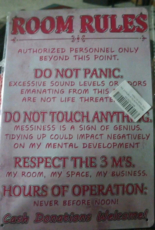 Reglas de habitación para dormitorio de niñas: letrero de hojalata decoración de pared Foto 1 de 1