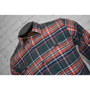 Orvis Country Flannel Shirt Thick Heavy Cotton Mens Size Medium Green Pink Plaid - Picture 1 of 7