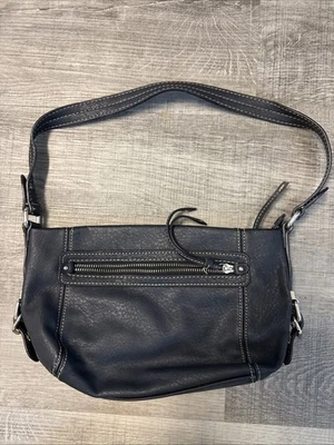 Chaps Navy Blue Faux Leather Shoulder Bag Purse Handbag - Image 1 of 4