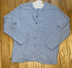 VTG Classic Elements Cardigan Womens L Robins Egg Blue Cable Knit Pockets - Picture 1 of 6