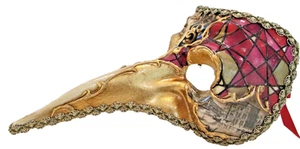 DR. NASE HANDMADE IN ITALY IKONISCHE VENEZIANISCHE PAPPMACHÉ MASKE, ROT/GOLD - Bild 1 von 3