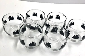 Bicchieri da vino o cocktail senza stelo trasparenti con skyline nero città set da 6 - Foto 1 di 10