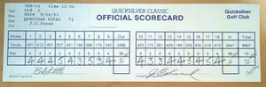 PGA GOLF QUICKSILVER CLASSIC TOURNAMENT SCORECARD 2-72 J.C. SNEAD 9/4/93 - Picture 1 of 2