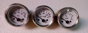 52mm Electrical Oil Pressure Oil Temp 120 C Fuel Gauge White Chrome Bezel 2" - Picture 1 of 5
