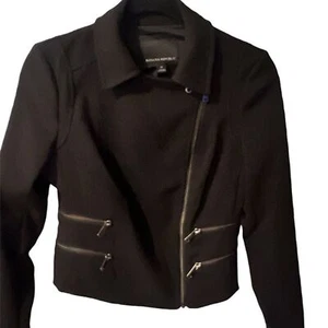 BANANA REPUBLIC jacket Sz 0 moto Black Stretch Tweed Blazer Asymetric Zippers - Picture 1 of 9