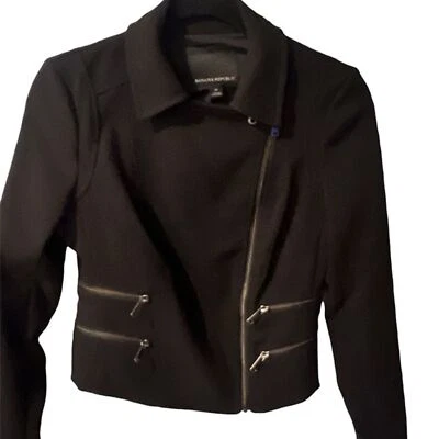 Chaqueta BANANA REPUBLIC Talla 0 Moto Negra Elastizada Tweed Blazer Cremalleras Asimétricas Foto 1 de 4