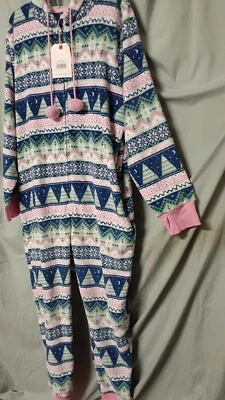 Pijama Munki Munki Azul Rosa Copo de Nieve Tema 1 PIEZA LARGA Capucha X-Grande 50" BUSTO Foto 1 de 4