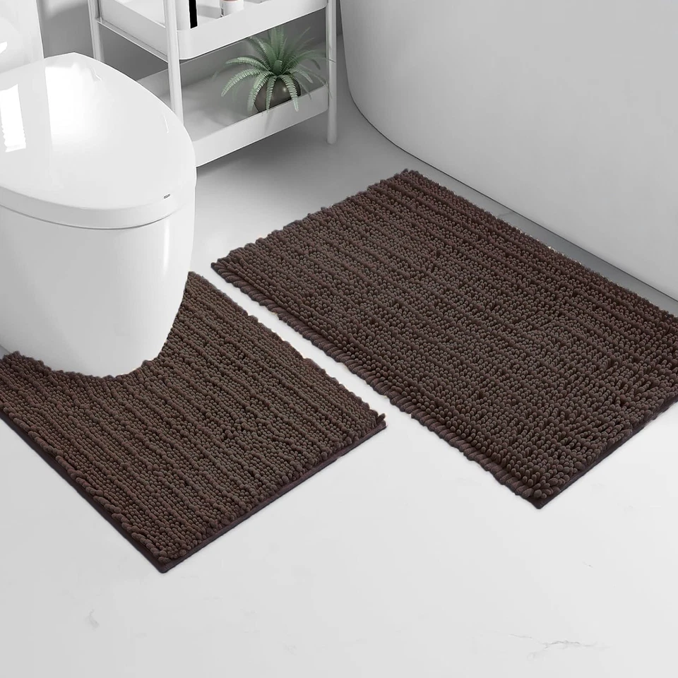 Conjunto de 2 peças tapete de banho macio aconchegante de pelúcia chenille altamente absorvente - Imagem 1 de 1