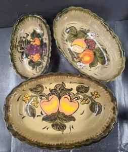 Vintage 3er Set mexikanische Volkskunst handbemalte Platte Nestschalen oval Obst Dekor - Bild 1 von 22