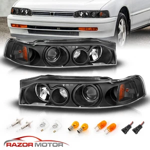 Faros proyectores negros negros para Honda Accord 4 puertas sedán 90-93 Fit - Imagen 1 de 6