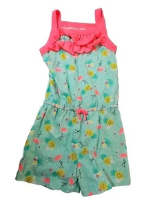 Girls Romper Size XS 4/5 Teal Pink Flamingo Pineapple Shorts Bobbie Brooks Brand - Picture 1 of 3