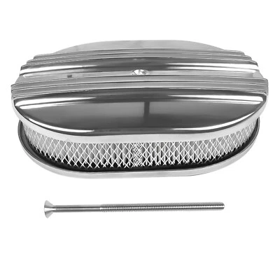 12" Oval Half Finned Air Cleaner Assy Polished Aluminum for Classic Chevy Ford - Image 1 of 4