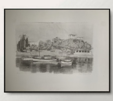 NOEL FEUERSTEIN (1904-1998) LARGE LITHOGRAPH BOATS IN BEAULIEU/MER 1940 (10)