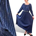 70s Vintage Blue Silver Micropleated Peasant Dress Formal Long Sleeve Fairy Prom
