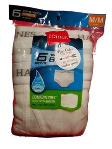 6 Boys Hanes Tagless briefs underwear White. size Medium 10-12 - Picture 1 of 2